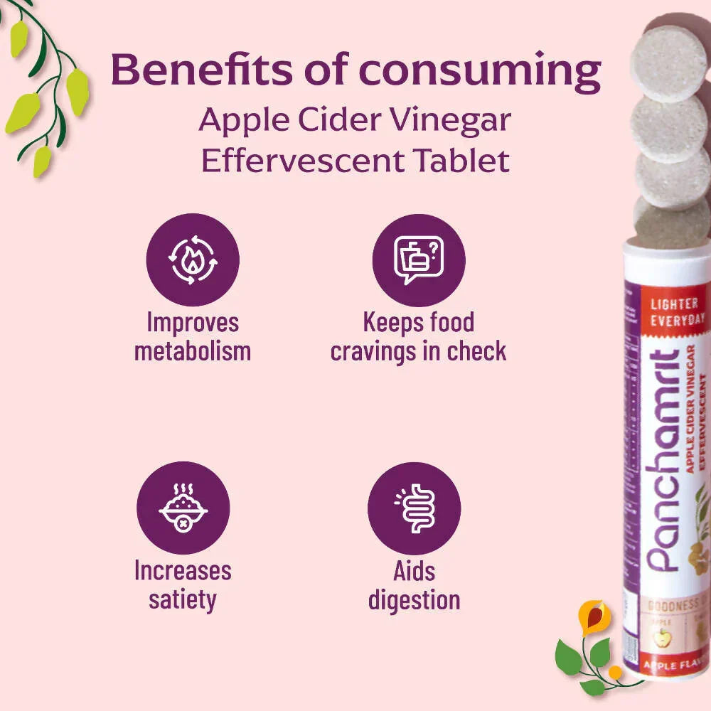 Panchamrit Apple Cider Vinegar Effervescent Tablets - Apple Flavour, 20 Tablets - Image 3