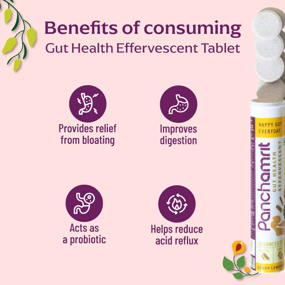 Panchamrit Gut Health Effervescent Tablets - Zesty Lemon - 20 Count - Image 3