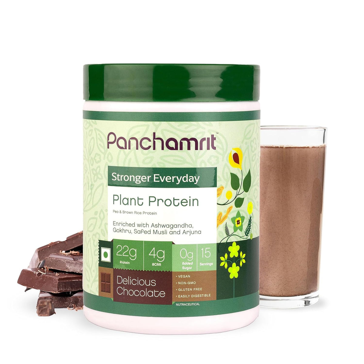 Panchamrit Stronger Everyday Plant Protein Powder, Delicious Chocolate - 500g
