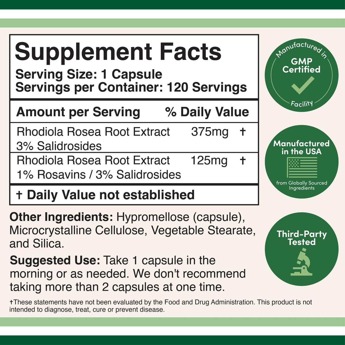Doublewood Supplements Rhodiola Rosea Capsules - 500mg, 120 Count - Image 2