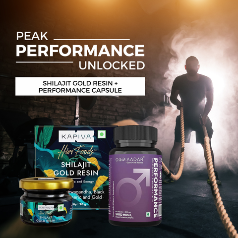 Kapiva Shilajit gold resin 20 gm and Aadar Performance Capsule