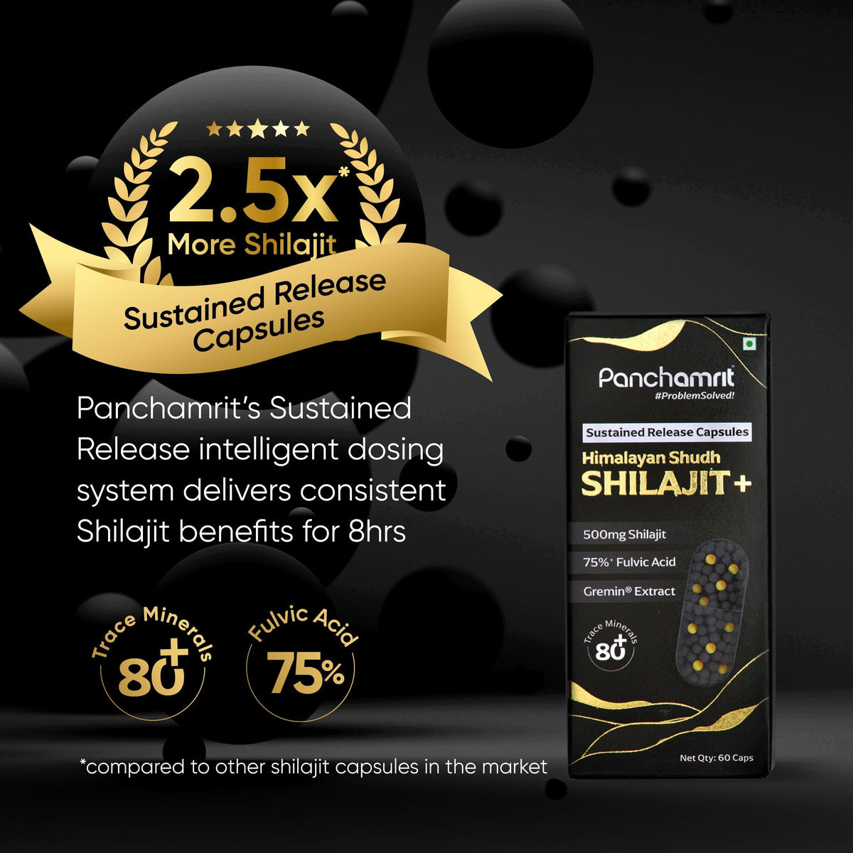 Panchamrit 500 mg Shilajit Herbal & Ayurvedic Capsules - 60 Pack - Image 2