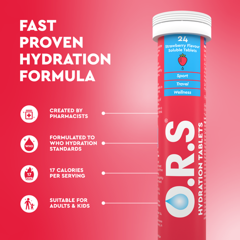O.R.S Hydration for Kids, Natural Strawberry Electrolyte Tablets for Everyday Hydration & Wellness - 24 Tablets