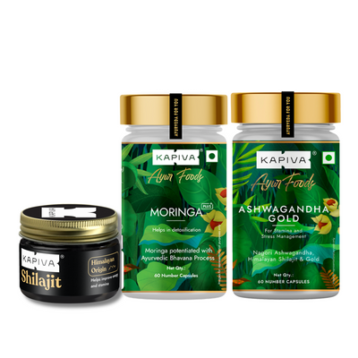 Kapiva Himalayan Shilajit Resin 40gm with Ashwagandha and Moringa Gold 60Caps
