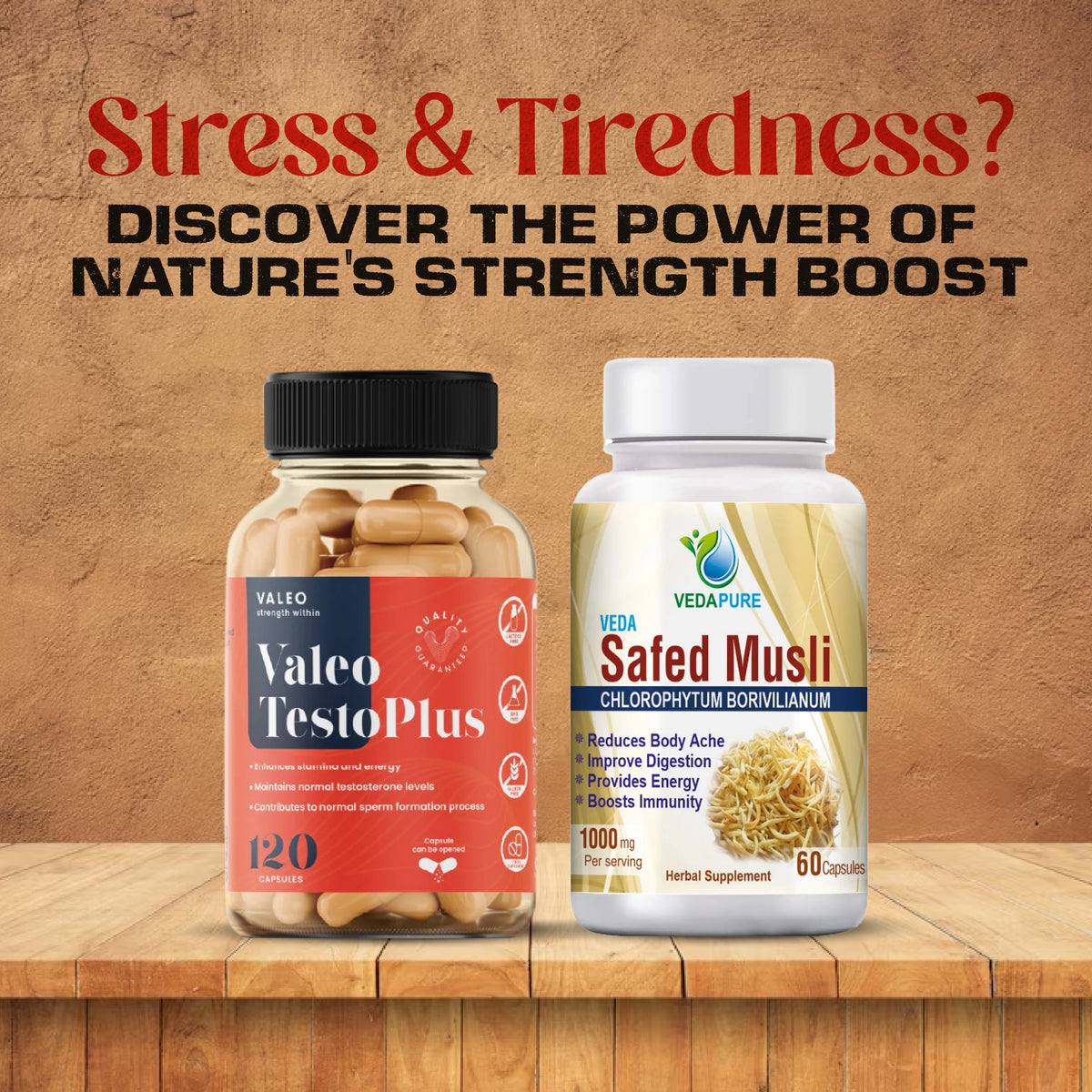 Valeo TestoPlus 120 capsule + Vedapure Safed Musli 60 Capsules