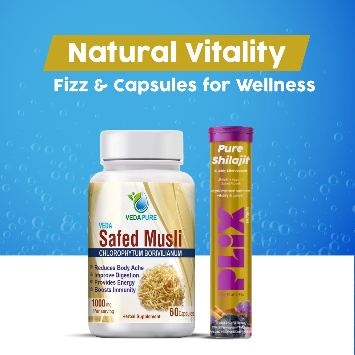 ك capsules فيدابور سفيد موسلي + بليكس بيور شيلاجيت بنكهة إيلايتشي كولفي