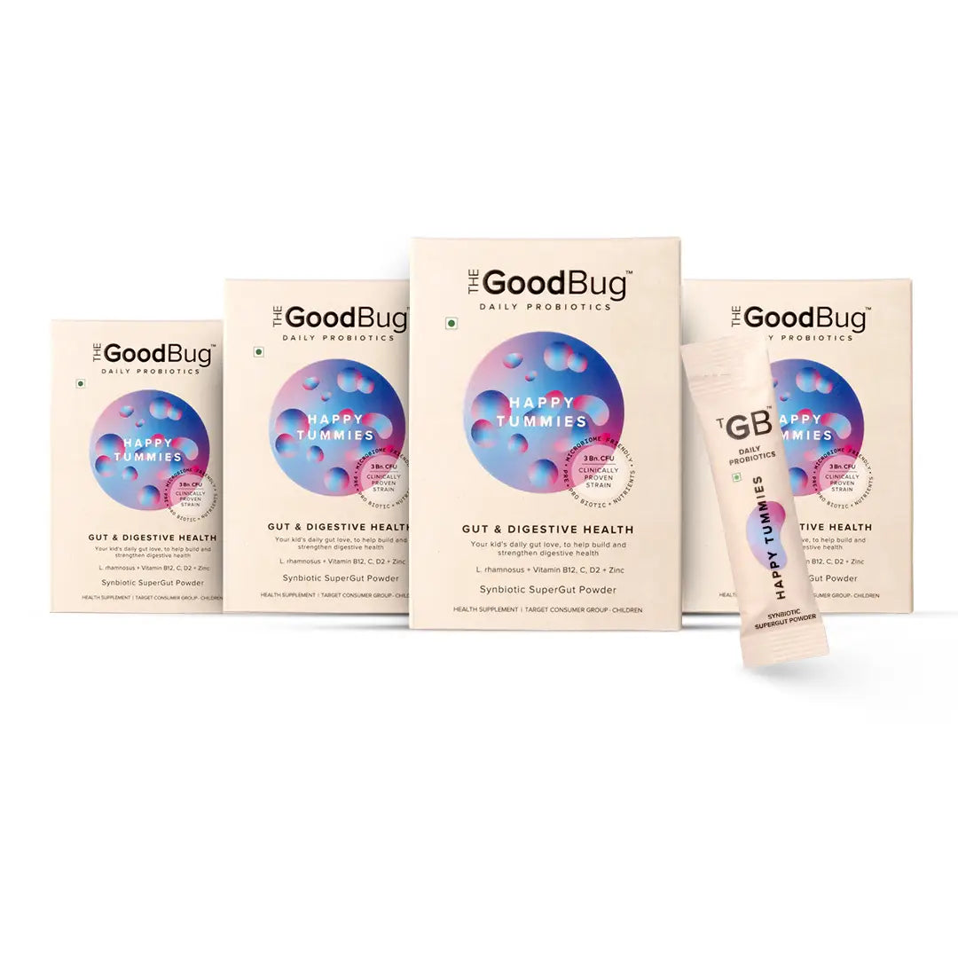 The Good Bug Happy Tummies Supergut Powder, Gut Health Probiotics, 15 Days Pack of 4