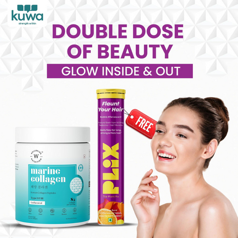 Wellbeing Nutrition Korean Marine Collagen Peptides, 200 Gms + FREE Plix Flaunt Your Hair Orange Burst 15 Effervescent Tablets Comb