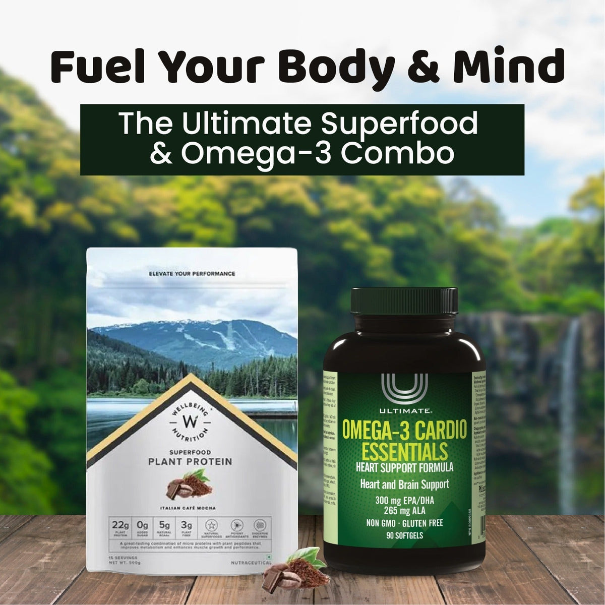 Superfood Plant Protein Italian Cafe Mocha + ULTIMATE OMEGA 3 CARDIO 90 CAPSULE