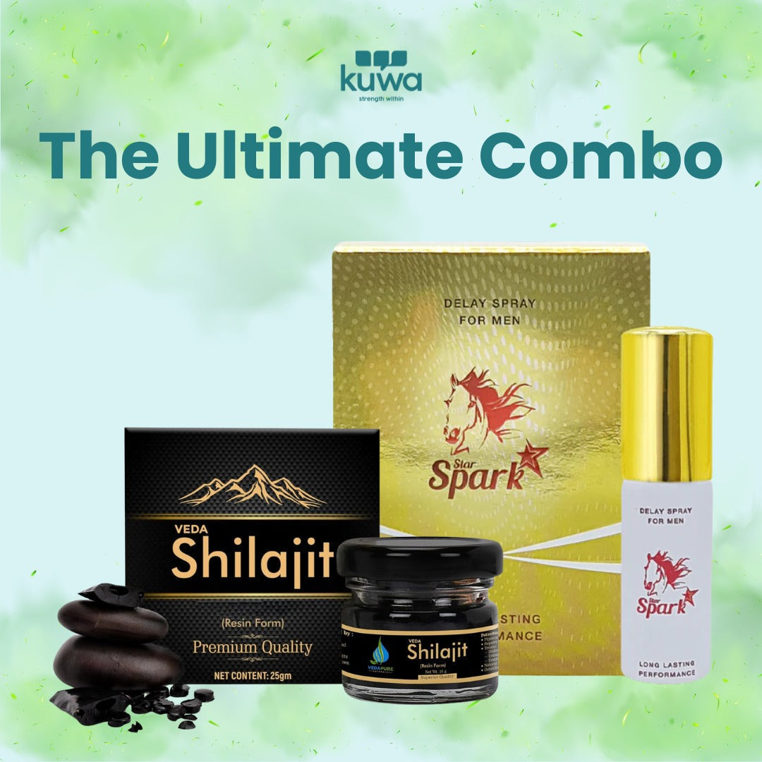 Vedapure Natural & Pure Shilajit/Shilajeet Resin for Men & Women 25 Gram and Star Spark Delay Spray for men 12 ml Combo