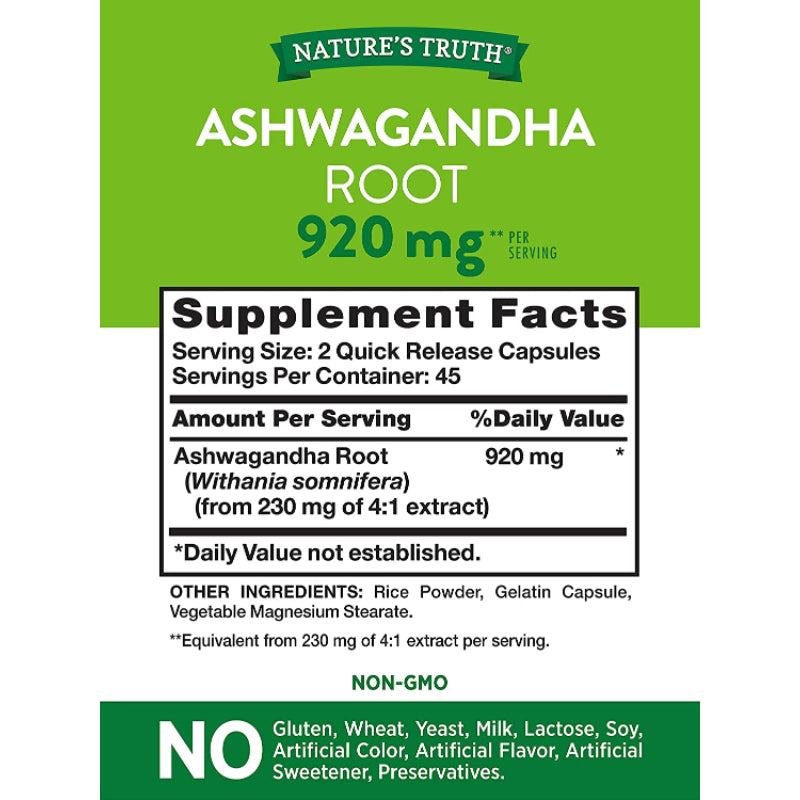 Nature's Truth Ashwagandha Capsules 920 mg - 90 Capsules - Image 2
