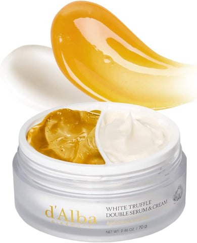 d'alba Piedmont Italian White Truffle Double Serum & Cream, customizable 2-in-1 intensive skin care, cream for elasticity and brightness, mild and vegan dual cream