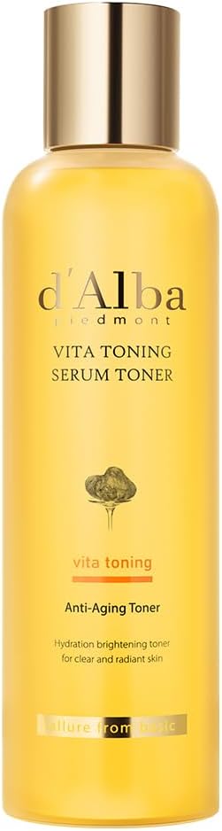 d'Alba Vita Toning Brightening Serum Toner Glow-Boosting Vitamin Toner with White Truffle, Niacinamide & Glutathione for Bright, Even Skin Tone, Moisturizing, Vegan formula 180ml