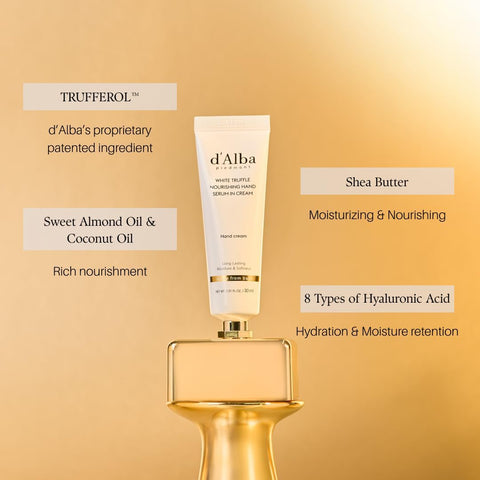 d'Alba White Truffle Nourishing Hand Serum in Cream Deep Nourish & Soft Finish Hand Care for Dry Skin with Shea Butter & Hyaluronic Acid, Velvet Touch & Elegant Floral Musk Scent 30ml - Image 9