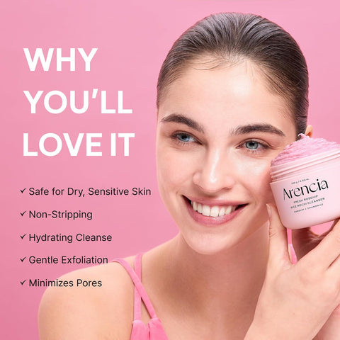 Arencia Rosehip Brightening Rice Mochi Face Cleanser & Daily Scrub - Moisturizing, Exfoliating & Deep-Cleansing - All Skin Types with Rice Powder & Rice Water (120g) - Image 3