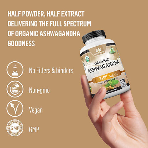 NaturaLife Lab Organic ashwagandha 2,100 mg per serving 100 veggie caps