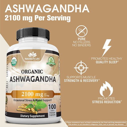 NaturaLife Lab Organic ashwagandha 2,100 mg per serving 100 veggie caps