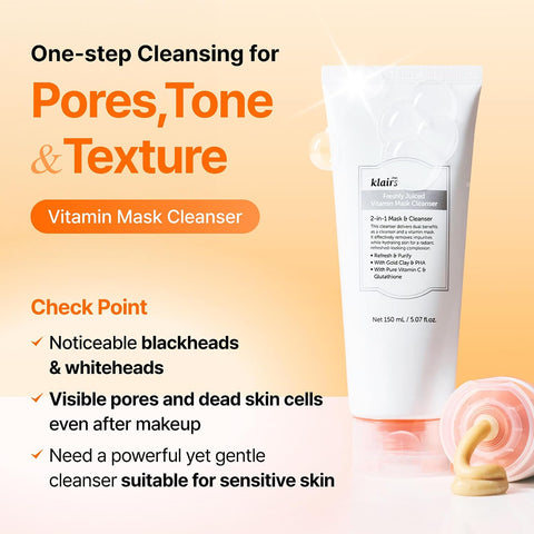 DearKlairs Freshly Juiced Vitamin Clay Mask & Cleanser, Deep Pore Cleansing, Radiant Clear Skin, with Glutathione, Mandarin Peel Powder, PHA and Niacinamide (150 ml, 1 Piece) - Image 2