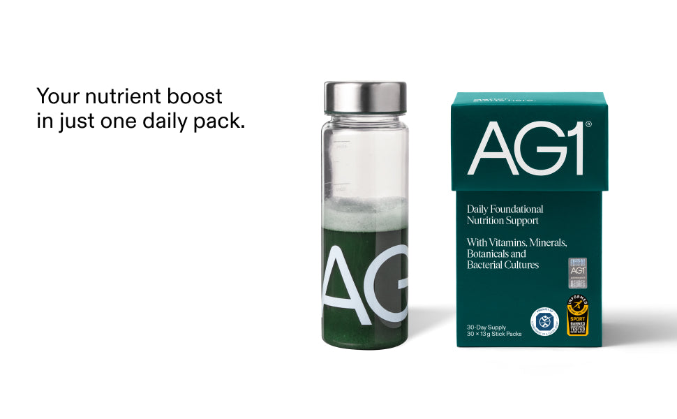 AG1 Ultimate Daily Greens Supplement Powder - Whole Food Sourced, Vegan, 30 Travel Packs - 1