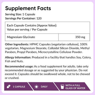 Ambrosial Magnesium Glycinate - 350mg High Absorption Vegan Capsules, 120 Count