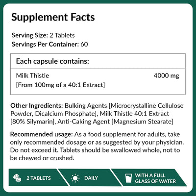 Ambrosial Milk Thistle Tablets - High Strength Liver Support 4000mg - 120 Tablets