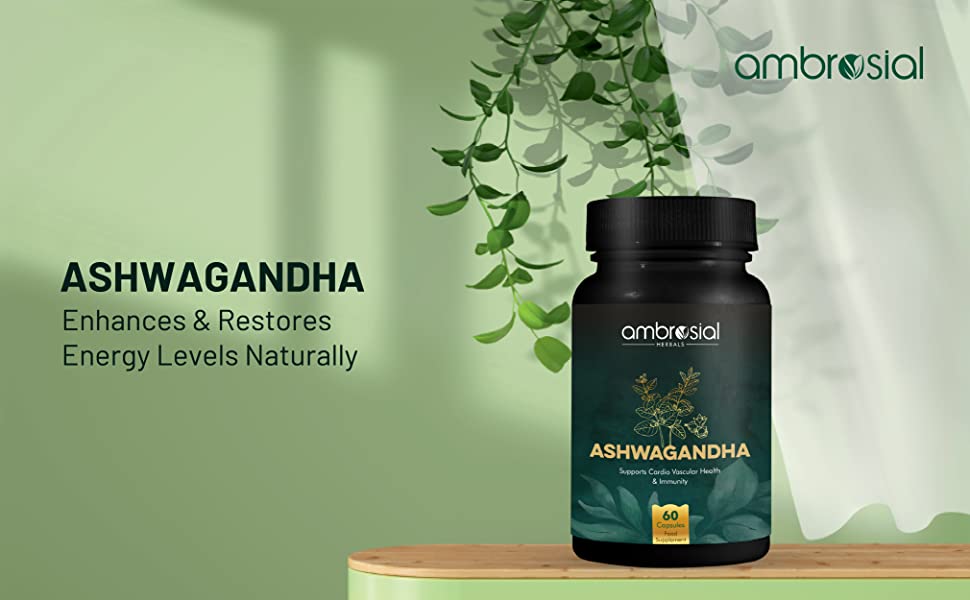 Ambrosial Ashwagandha Capsules - 500mg High Strength Herbal Supplement, 60 Vegan Capsules - 1