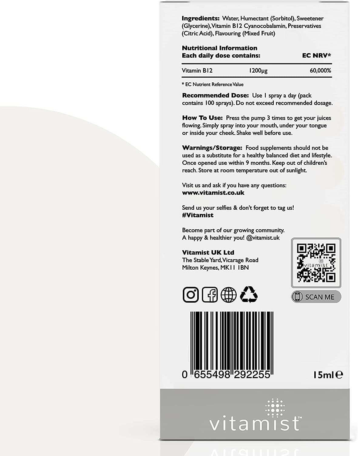 Vitamist Vitamin B12 Spray 1200ug, 13.3ml - Image 2