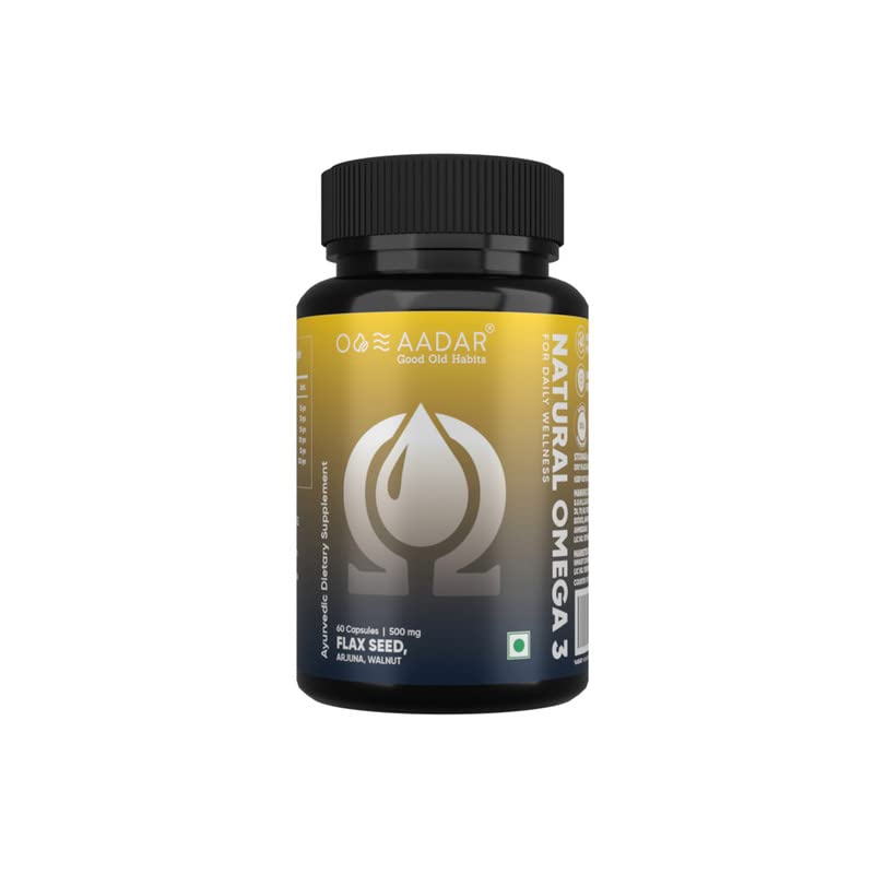 Aadar Ayurveda Natural Omega 3 Capsules - Brain & Heart Health - 60 Count