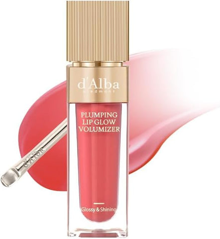 d'alba Piedmont Plumping Lip Glow Mood Volumizer, Hydrating Lip Plumper with Vegan Ceramide & Vitamin C & E, Fuller Lips, Volumizing Lip Gloss, Glowy Finish, Posh Rose (4 Colors) (5ml.)