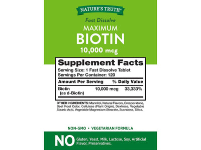 Nature's Truth Biotin Tablets 10,000mcg, 120 Tablets - Vitamins & Minerals - Image 2