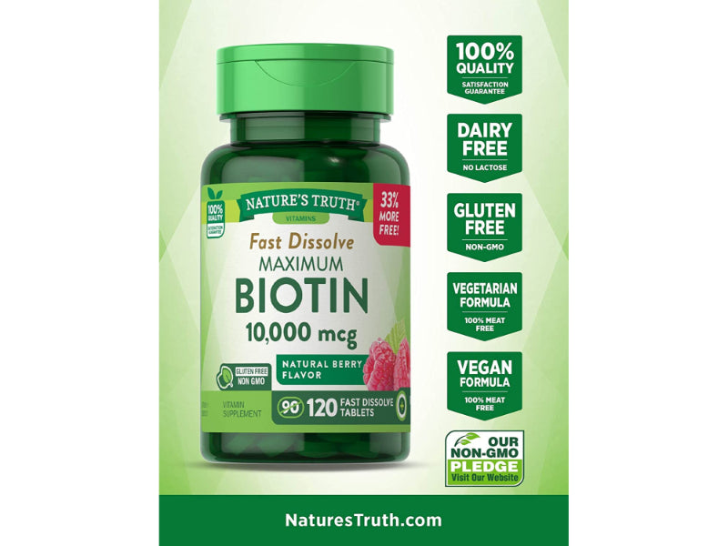 Nature's Truth Biotin Tablets 10,000mcg, 120 Tablets - Vitamins & Minerals - Image 3