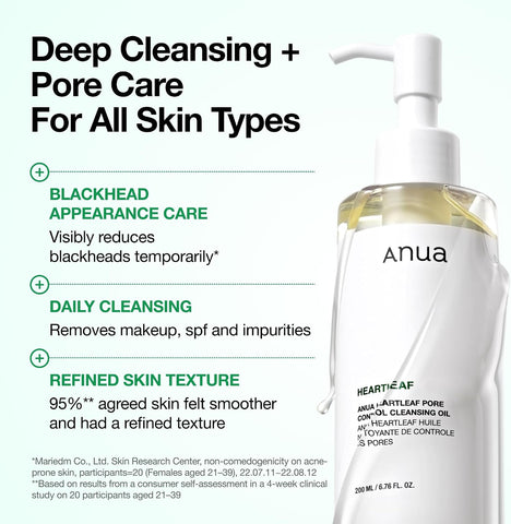 ANUA Heartleaf Pore Control Cleansing Oil Korean Facial Cleanser, Daily Makeup Blackheads Removal 6.76 fl oz(200ml) - Image 5