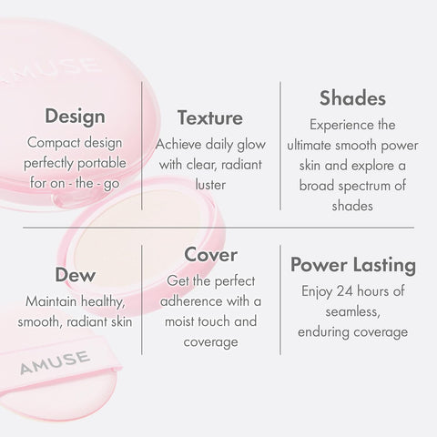 AMUSE Dew Power Vegan Cushion Foundation (1.5 NATURAL) | clear beige | Dewy, Glow, Long-lasting, Double Coverage, Clean Beauty, Lightweight, Natural Look, Hydrating Cushion, Korean Make Up - Image 4
