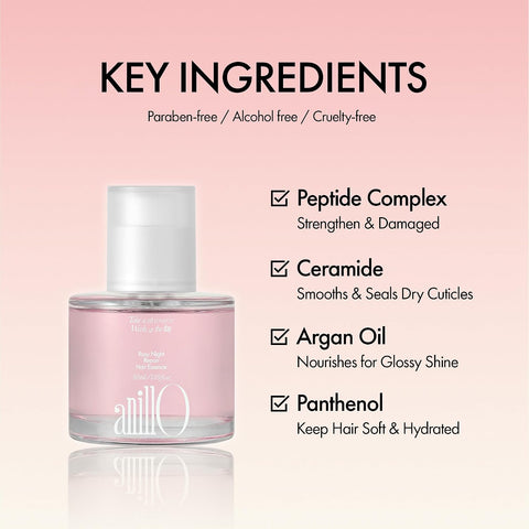 ANILLO Rosy Night Hair Oil Essence - Korean Hair Oil - All-Day & Overnight Deep Repair for Dry, Damaged Hair - Rose & Peptide Blend - Vegan Formula - Musky Floral Scent, 1.69 fl oz - Image 3