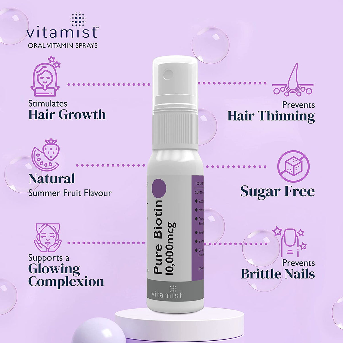 Vitamist Biotin Hair Growth Supplement - 10,000mcg - Beauty Capsules - Image 3