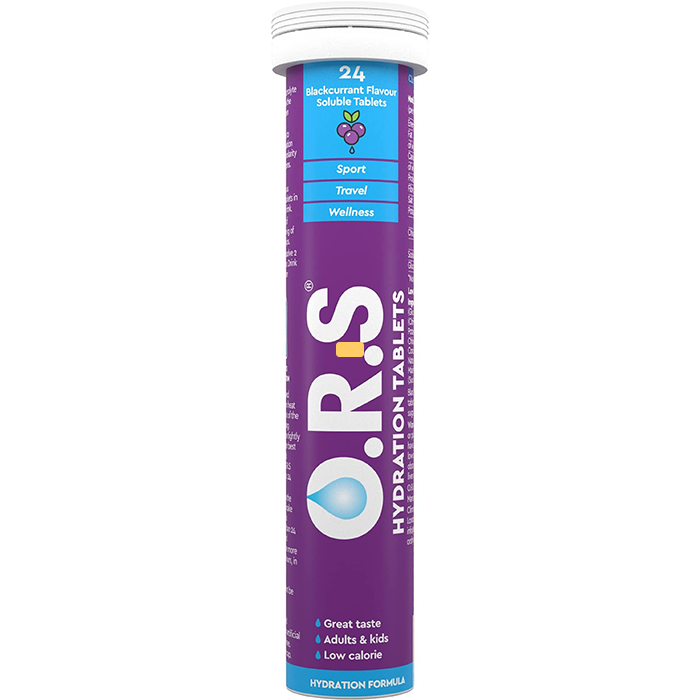 O.R.S Hydration Tablets With Electrolytes, Vegan, Gluten And Lactose Free Formula - Black Currant Flavour 24'S