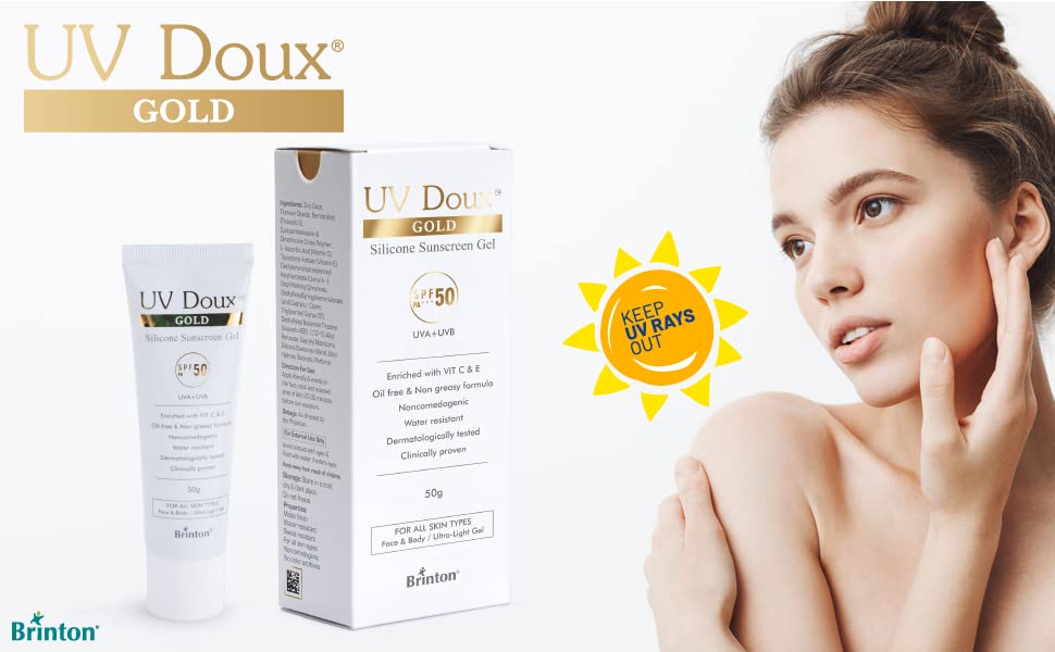 Brinton UV Doux Gold Silicone Sunscreen Gel SPF 50 PA+++ with Vitamin C & E, 50g - 2
