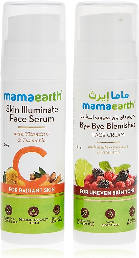 Mamaearth Skin Illuminate Serum & Bye Bye Blemishes Cream - 30g Each