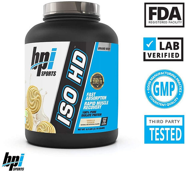 BPI Sports ISO HD Protein Powder, Vanilla Cookie, 4.8 lb, 70 Servings - Image 3