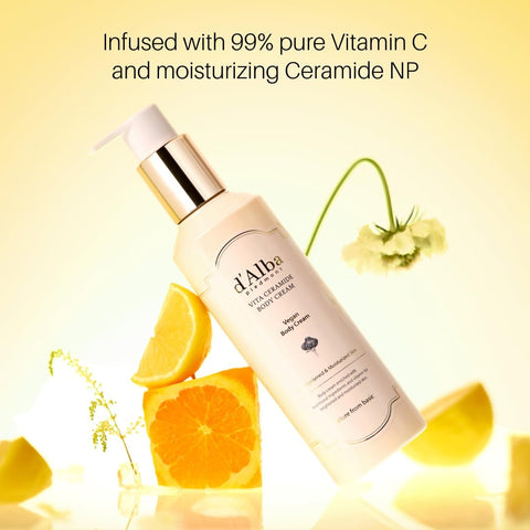 d'Alba Vita Ceramide Body Cream Vegan Brightening Body Moisturizer with Vitamin C & Ceramide, Daily Moisture & Nourishing Care for All Seasons, Radiant Skin & Aromatic Citrus Floral Scent 270ml - Image 3