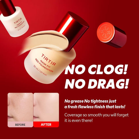 TIRTIR Mask Fit Red FoundationㅣLong Lasting Flawless Coverage, Energy Essence, Lightweight, Hydrating, Pore-Blurring, Breathable Satin Finish, Makeup, Radiant Skin, #17C Porcelain, 1.01 Fl Oz - Image 4