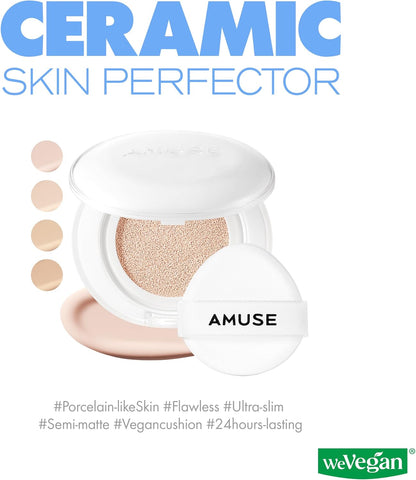 AMUSE Ceramic Skin Perfector Cushion Foundation (01 PORCELAIN) | Long-lasting, Lightweight, Semi-matte, Flawless Coverage, Hypoallergenic, Vegan, Korean Beauty (15g / 0.52oz.) - Image 2