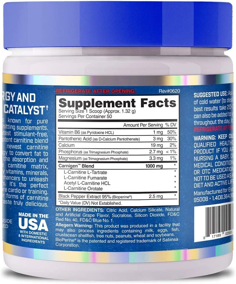 Evogen Sports Nutrition Carnigen Grape Blast Powder - 50 Servings - Image 2