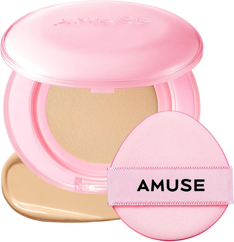 AMUSE Dew Power Vegan Cushion Foundation (02 HEALTHY) | beige | Dewy, Glow, Long-lasting, Double Coverage, Clean Beauty, Lightweight, Natural Look, Hydrating Cushion, Korean Make Up
