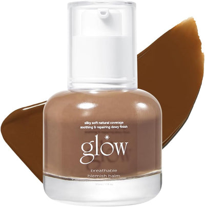 glow breathable blemish balm, skincare-like finish with green tea leaf water infusion, healthy radiant non-comedogenic, 30 ml (brown)