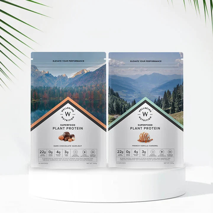 Wellbeing Nutrition Organic Vegan Plant Protein Powder - French Vanilla & Dark Chocolate - 500g x 2