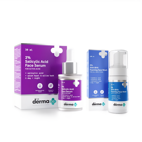 No More Active Acne Kit- THE DERMA CO 2% SALICYLIC ACID SERUM 30 ml and 3% AHA-BHA Foaming Face Wash 100ml Combo