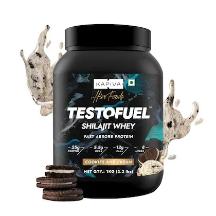 KAPIVA TESTOFUEL Shilajit Whey Cookies and Cream Protein 1Kg with KUWA Bottle