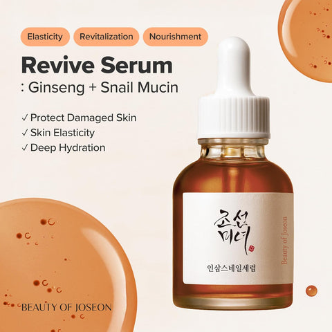 Beauty of Joseon Revive Serum Snail Mucin Ginseng Hydrating Repairing Peptide Facial Moisturizer, Dark Spot Acne Scar Dull Skin Fine Lines, Korean Skin Care for Men and Women, 30ml - Image 3