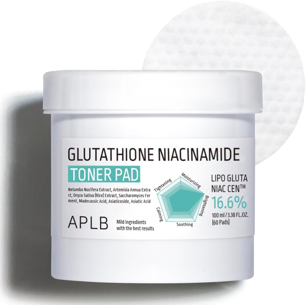 APLB Glutathione Niacinamide Toner Pad | LIPO GLUTA NIAC CEN™ 16.6% 3.38 FL.OZ/Korean Skin Care Dual Surface Toner Pads Long Lasting Moisturising Makeup Remover Por